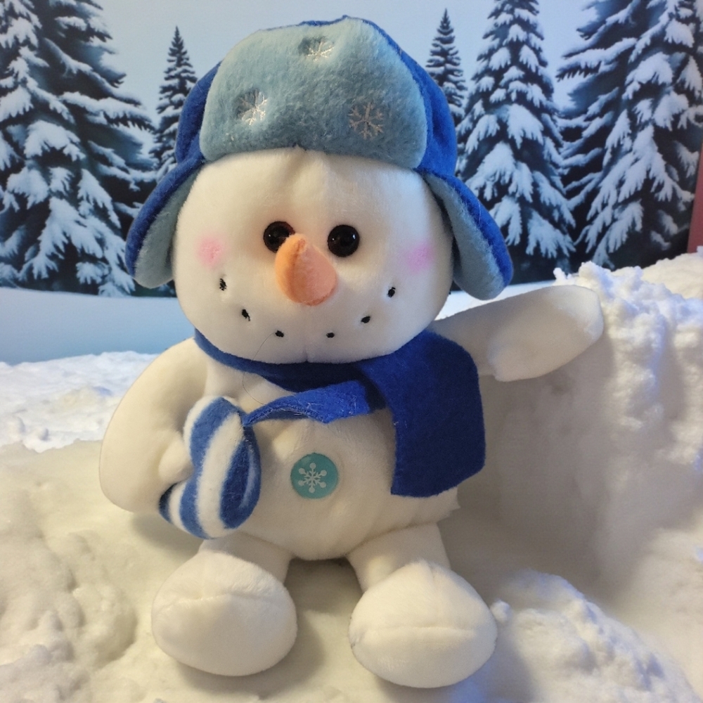 Snowman Plush Stuffed Candy Cane Snowflake Tummy Christmas Blue Hat Scarf Toy